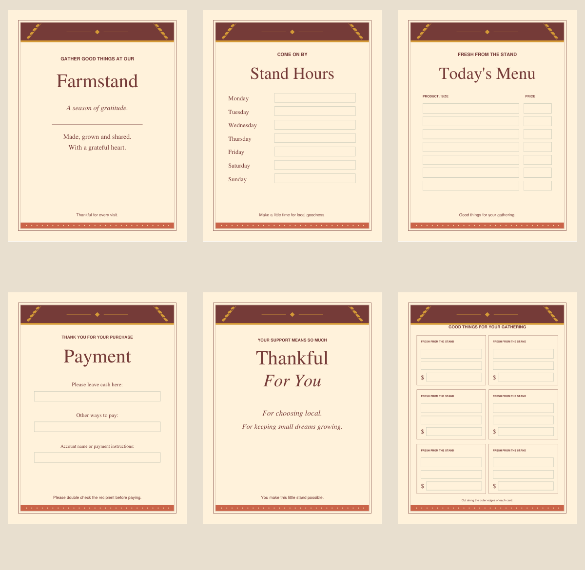 Thanksgiving farmstand sign kit preview in warm autumn colors