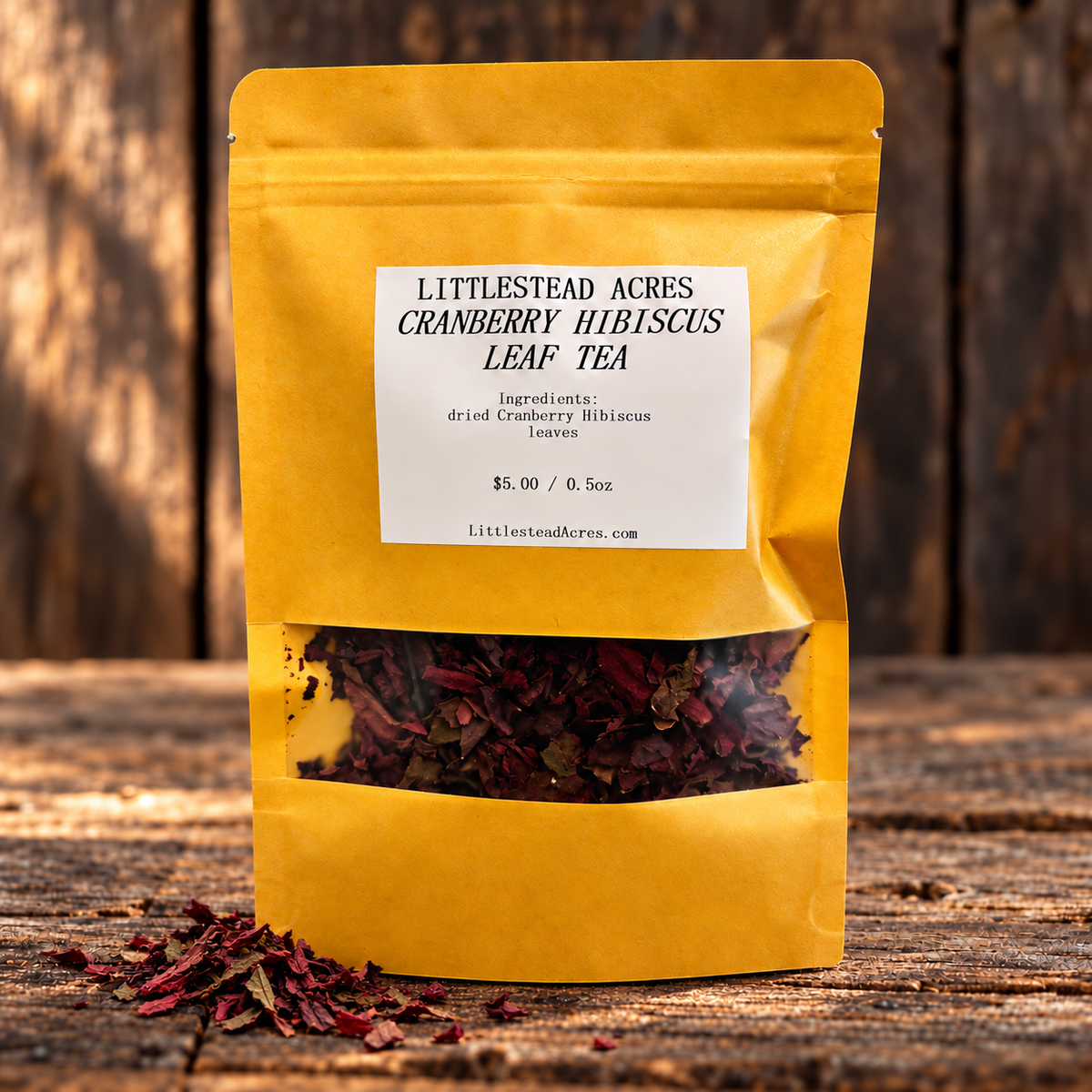 Cranberry Hibiscus Leaf Tea 🌺🍵 with matching ingredient accents on a rustic wood table