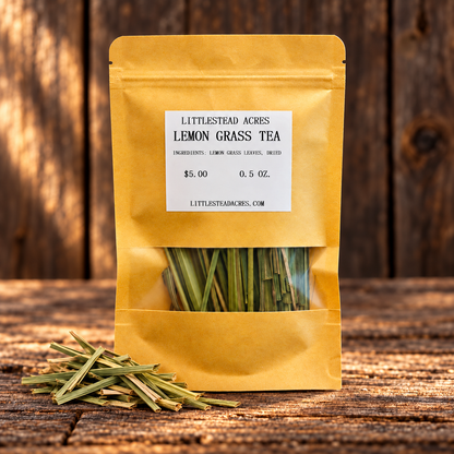 Lemongrass Sweet tea with matching ingredient accents on a rustic wood table